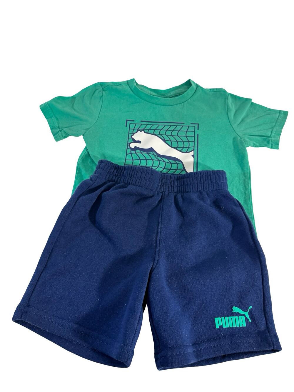 Puma Boys Size 5 Teal T Shirt Navy Shorts 2 Piece Outfit Set